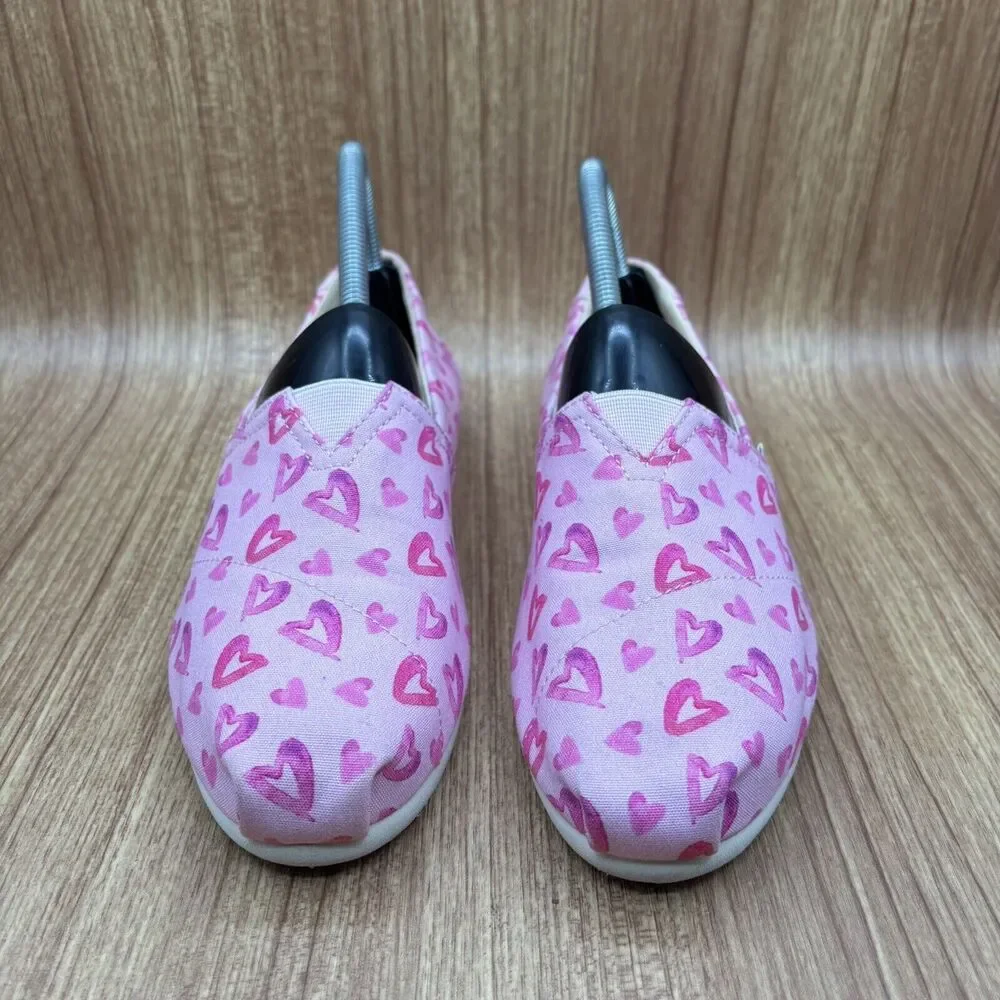 TOMS Slip On Shoe Alpargata Women's Pink‎ Canvas Hearts Casual Size 7.5